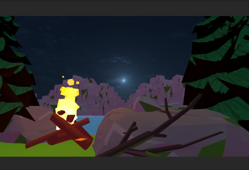 The same forest in colour, outside the camera feed.