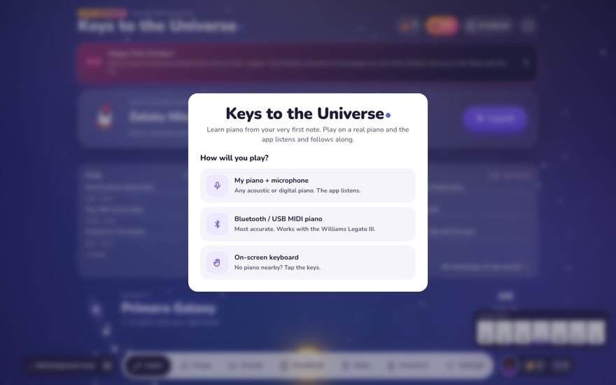 First launch asks one question: how will you play?